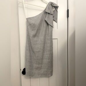 ANTONIO MELANI Silver Asymmetrical Ruffled Sheath Dress